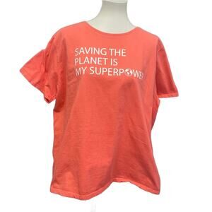 Hand Printed Upcycled Womens 18W/20W Saving the Planet Superpower Tee Shirt